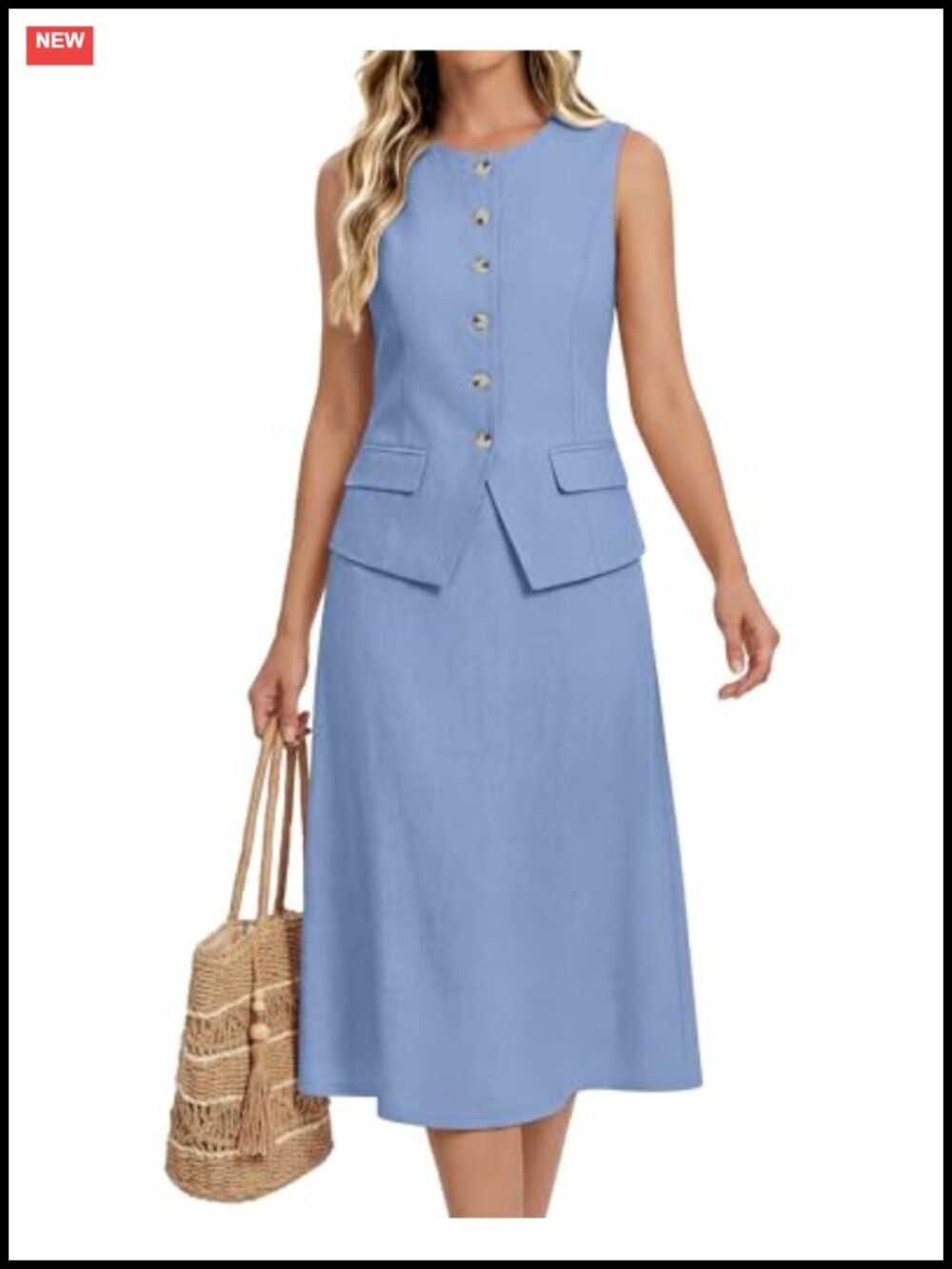 2 Piece Skirt Suit Set Sleeveless Business Casual Knit Wrinkle Resistant
